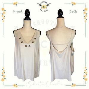 Cato Ivory Brushed Fabric Eyelet Detail Sleeveless Tank Top Womens Size 26/28W